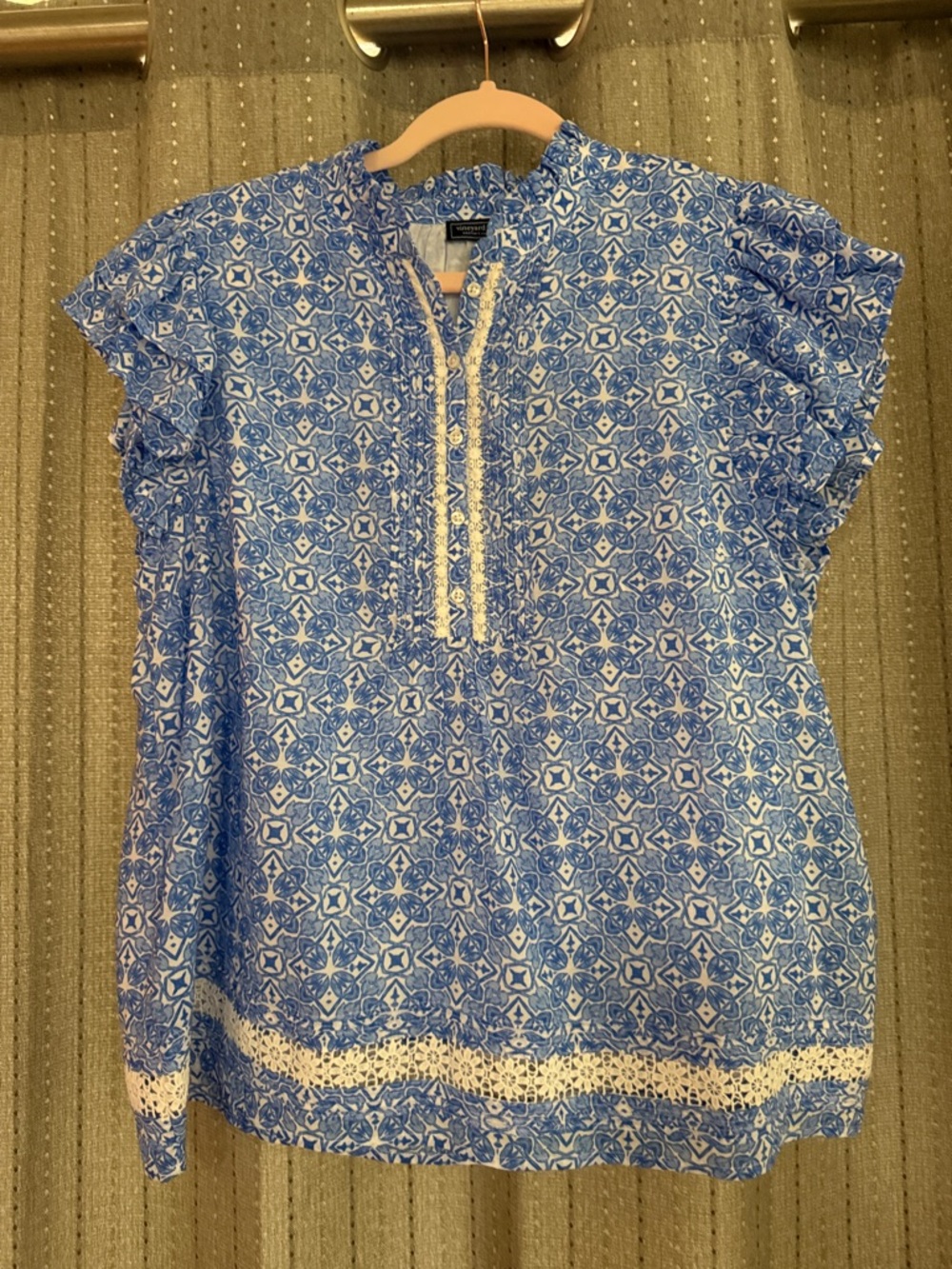 Vineyard Vines Blue Mosaic Lace-Trim Tunic